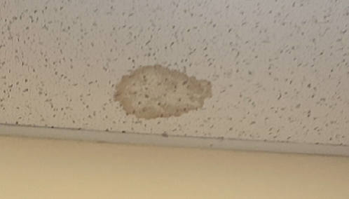 A water leak in the ceiling